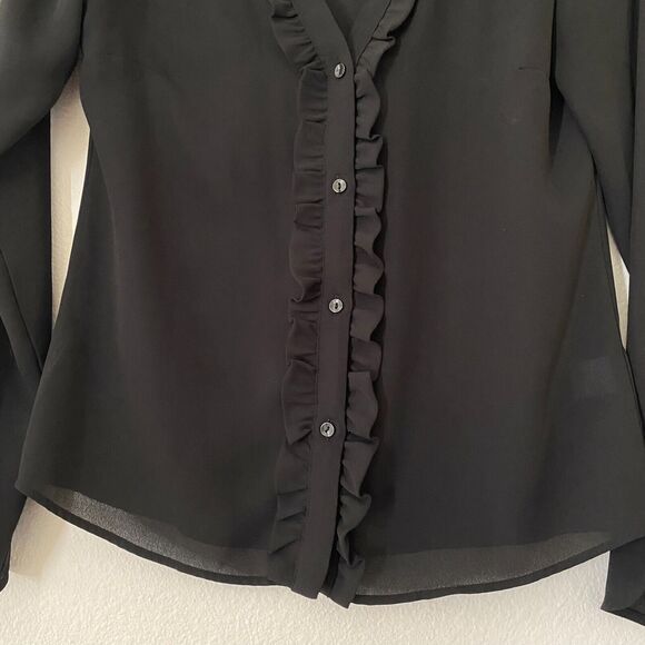 Candies Black Blouse Womens Ruffle Long‎ sleeve Button Front Size XS - Picture 5 of 9